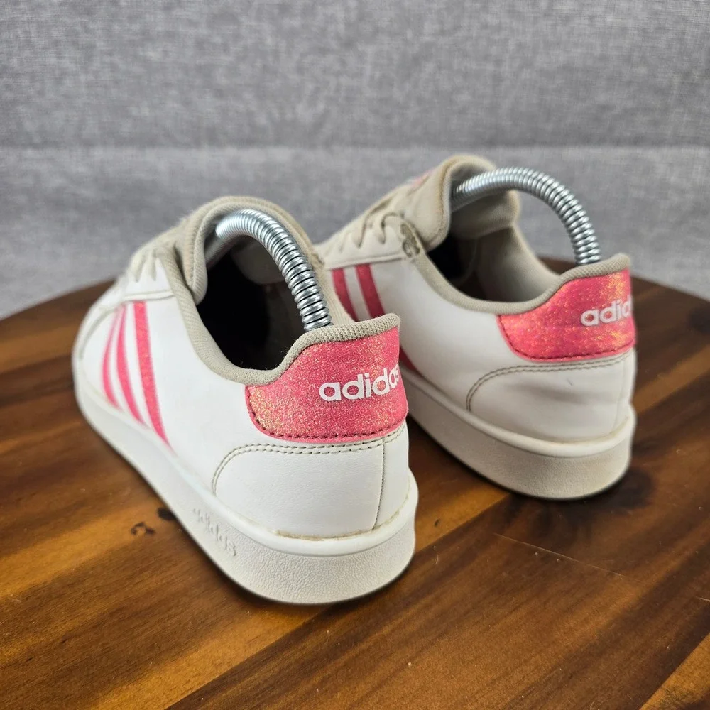 Adidas Grand Court White Pink Glitter Sneakers‎ EG5136 Womens 5.5 Low Top Shoes